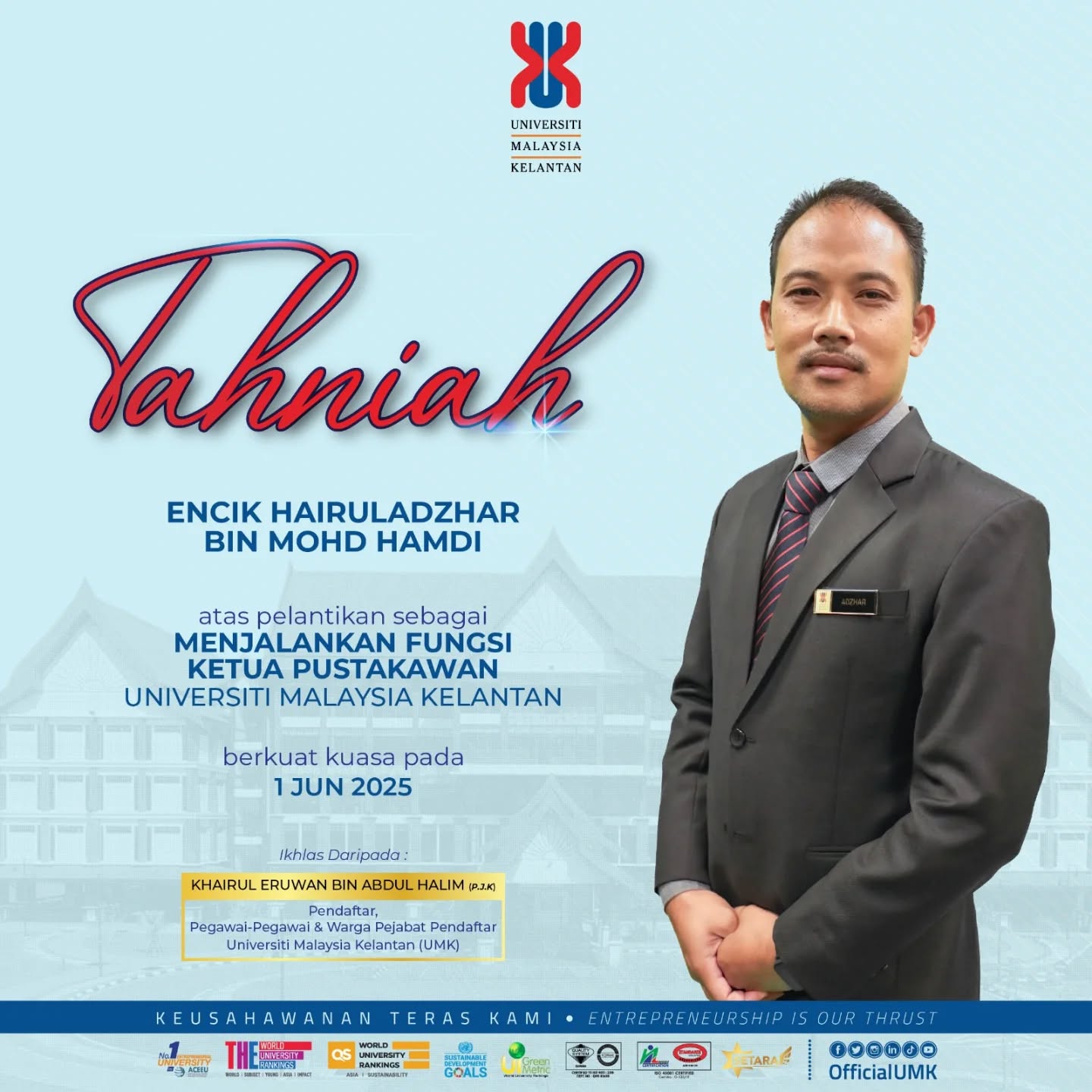 TAHNIAH KETUA PUSTAKAWAN